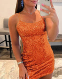 Royal Blue Bodycon Scoop Neck Sequins Mini Party Dresses