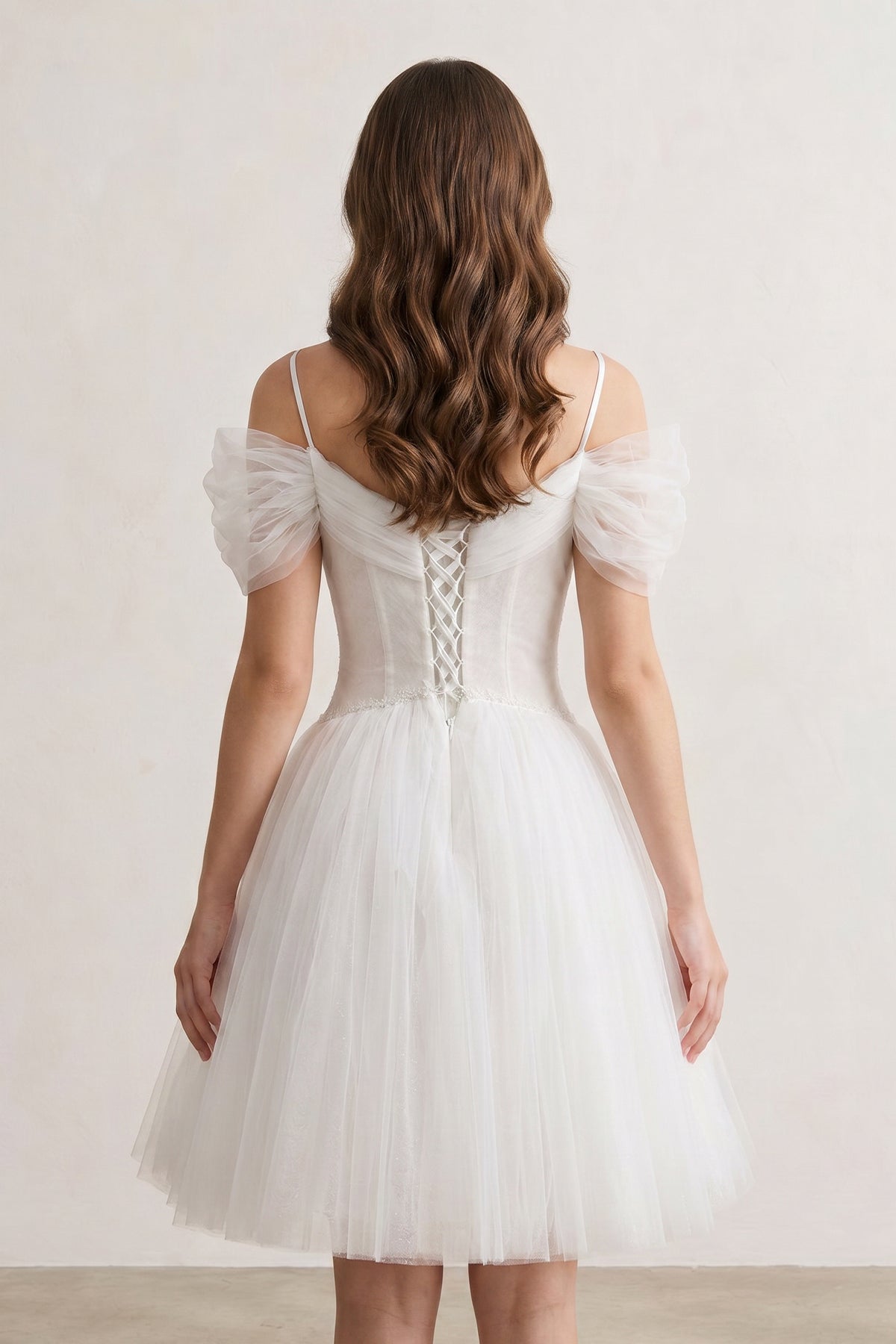 Ivory A-line V Neck Tulle Homecoming Dresses
