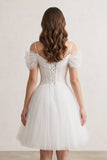 Ivory A-line V Neck Tulle Homecoming Dresses