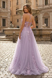 Coral Spaghetti-Straps A Line Tulle Prom Dress With Appliques