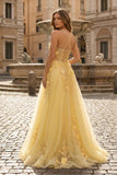 Coral Spaghetti-Straps A Line Tulle Prom Dress With Appliques