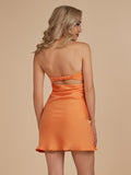 Burgundy Strapless Satin Sheath Short Homecoming Dress
