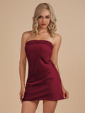 Burgundy Strapless Satin Sheath Short Homecoming Dress
