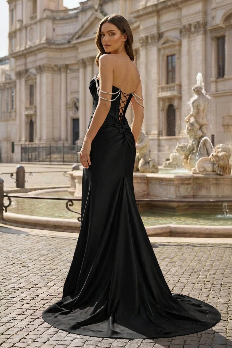 Fuchsia Off The Shoulder Satin Pleated Mermaid Formal Prom Dresses With Beading