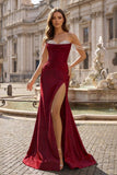 Fuchsia Off The Shoulder Satin Pleated Mermaid Formal Prom Dresses With Beading