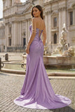 Fuchsia Off The Shoulder Satin Pleated Mermaid Formal Prom Dresses With Beading