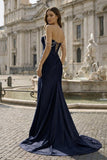 Fuchsia Off The Shoulder Satin Pleated Mermaid Formal Prom Dresses With Beading