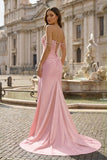 Fuchsia Off The Shoulder Satin Pleated Mermaid Formal Prom Dresses With Beading