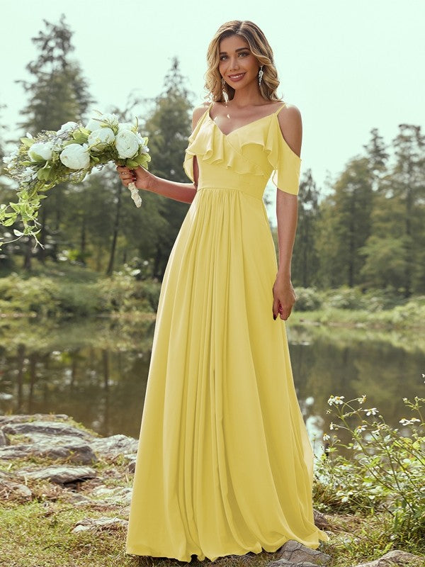 A-Line/Princess Chiffon Ruffles V-neck Sleeveless Floor-Length Bridesmaid Dresses Evening Prom Dress
