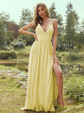 A-Line/Princess Chiffon Ruffles V-neck Sleeveless Floor-Length Bridesmaid Dresses Evening Prom Dress