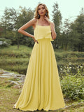 A-Line/Princess Chiffon Ruffles Spaghetti Straps Sleeveless Floor-Length Bridesmaid Dresses Evening Prom Dress