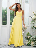 A-Line/Princess Chiffon Ruffles V-neck Sleeveless Floor-Length Bridesmaid Dresses Evening Dress