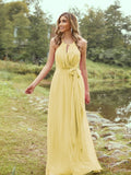 A-Line/Princess Chiffon Ruffles Halter Sleeveless Sweep/Brush Train Bridesmaid Dresses	Evening Prom Dress