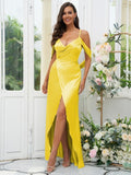 A-Line/Princess Silk like Satin Ruched V-neck Sleeveless Floor-Length Bridesmaid Dresses Evening Dress