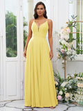 A-Line/Princess Chiffon Ruffles V-neck Sleeveless Floor-Length Bridesmaid Dresses Evening Prom Dress