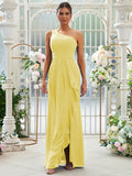 Sheath/Column Chiffon Ruffles One-Shoulder Sleeveless Floor-Length Bridesmaid Dresses Evening Prom Dress