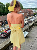 Yellow - Strapless Sheath Satin Short Cocktail Dresses With Bow