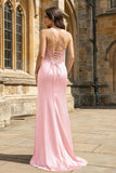 Green Sheer Appliques Satin Mermaid Long Prom Dress