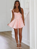 Pink - A Line Spaghetti Straps Ruffles Homecoming Dresses with Back Bow