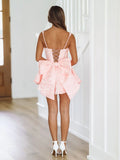 Pink - A Line Spaghetti Straps Ruffles Homecoming Dresses with Back Bow