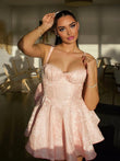 Pink - A Line Spaghetti Straps Ruffles Homecoming Dresses with Back Bow