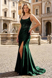 Royal Blue Appliques Spaghetti Straps Mermaid Long Formal Dress