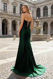 Royal Blue Sweetheart Satin Mermaid Long Prom Dresses with Beading