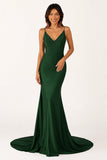 Navy Blue Beaded V-Neck Backless Mermaid Long Prom Dress