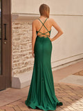 Mermaid Spaghetti Straps Satin Prom Dress with Slit