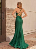 Mermaid Spaghetti Straps Satin Prom Dress with Slit