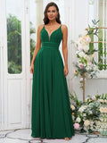 A-Line/Princess Chiffon Ruffles V-neck Sleeveless Floor-Length Bridesmaid Dresses Evening Prom Dress
