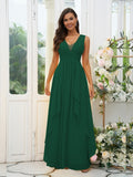 A-Line/Princess Chiffon Ruffles V-neck Sleeveless Floor-Length Bridesmaid Dresses Evening Prom Dress