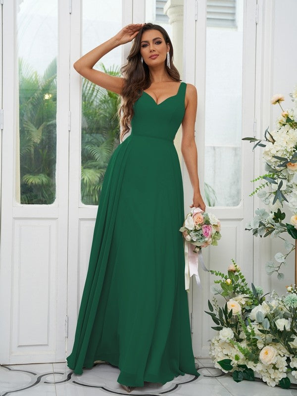 A-Line/Princess Chiffon Ruffles V-neck Sleeveless Floor-Length Bridesmaid Dresses Evening Dress