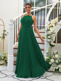 A-Linie/Princess-Linie Chiffon Rüschen Neckholder Ärmellos Bodenlang Brautjungfernkleider Abendkleid