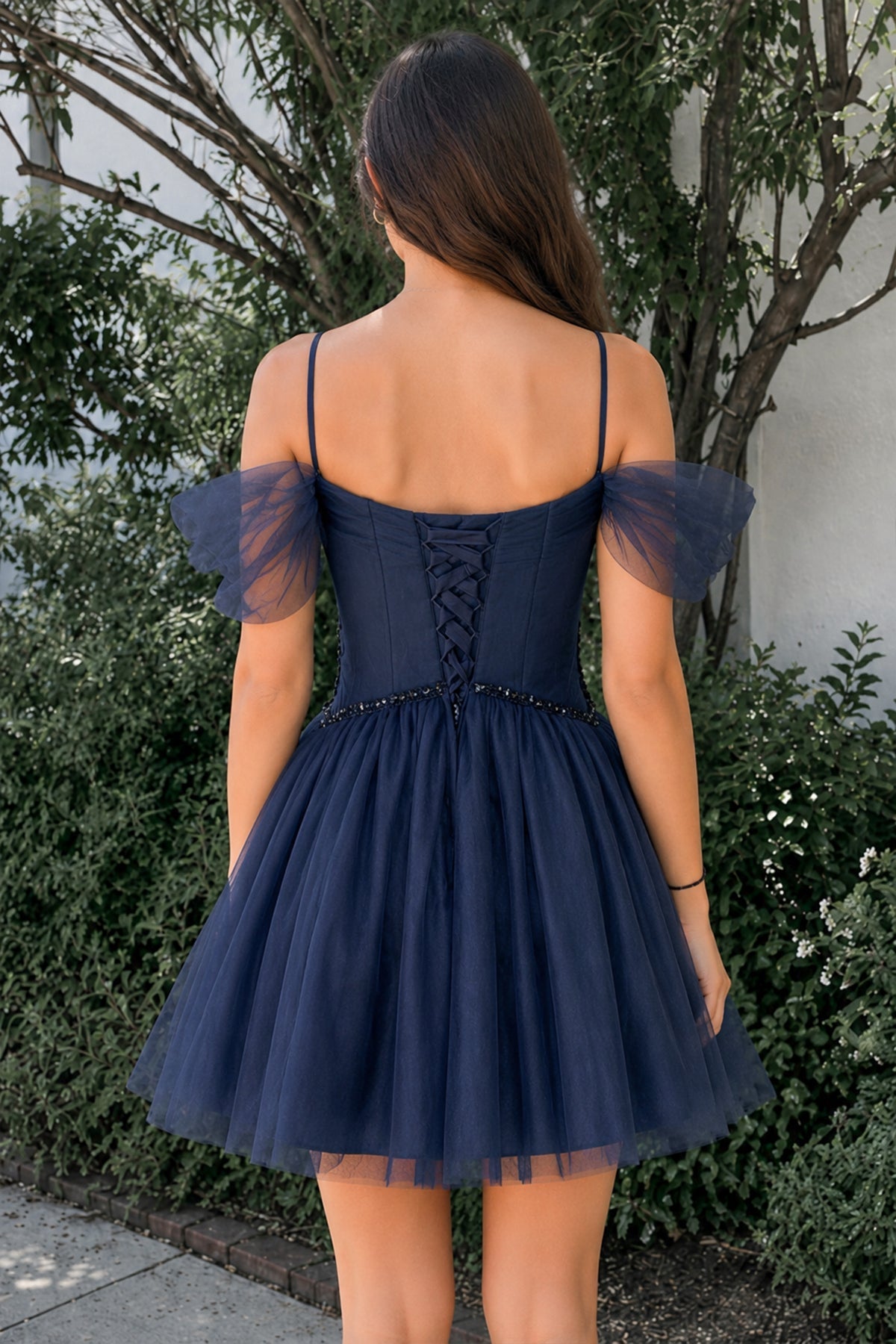 A-line V Neck Tulle Homecoming Dresses