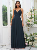 A-Line/Princess Chiffon Ruffles V-neck Sleeveless Floor-Length Bridesmaid Dresses Evening Prom Dress