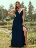 A-Line/Princess Chiffon Ruffles V-neck Sleeveless Floor-Length Bridesmaid Dresses Evening Prom Dress