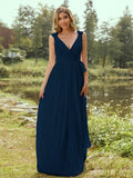 A-Line/Princess Chiffon Ruffles V-neck Sleeveless Floor-Length Bridesmaid Dresses Evening Prom Dress