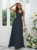 A-Line/Princess Chiffon Ruffles V-neck Sleeveless Floor-Length Bridesmaid Dresses Evening Dress