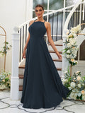 A-Linie/Princess-Linie Chiffon Rüschen Neckholder Ärmellos Bodenlang Brautjungfernkleider Abendkleid