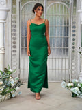 Sheath/Column Satin Ruched Spaghetti Straps Sleeveless Ankle-Length Bridesmaid Dresses Evening Dress