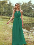 A-Line/Princess Chiffon Ruffles Halter Sleeveless Sweep/Brush Train Bridesmaid Dresses	Evening Prom Dress
