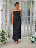 Sheath/Column Satin Ruched Spaghetti Straps Sleeveless Ankle-Length Bridesmaid Dresses Evening Dress