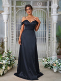 A-Line/Princess Silk like Satin Ruched Sweetheart Sleeveless Sweep/Brush Train Bridesmaid Dresses Evening Dress