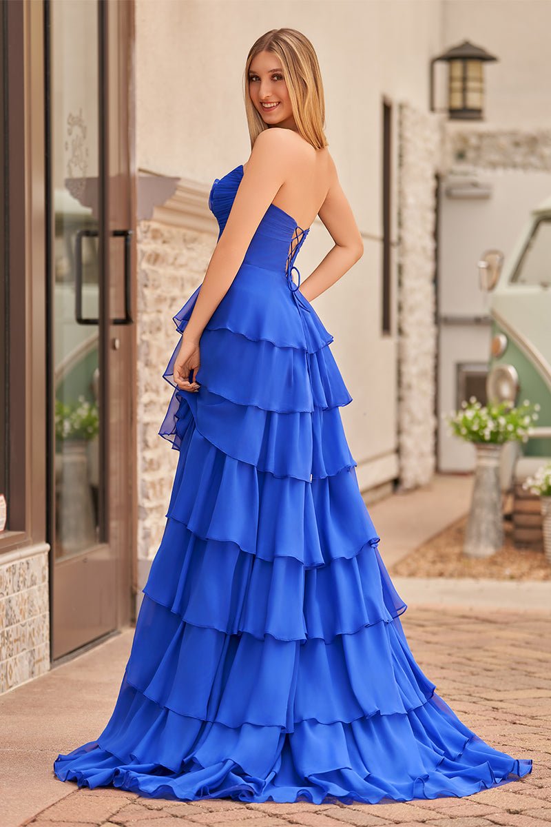 A-Line Sweetheart Layered Chiffon Sleeveless Formal Prom Dress