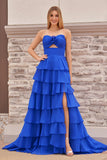 A-Line Sweetheart Layered Chiffon Sleeveless Formal Prom Dress