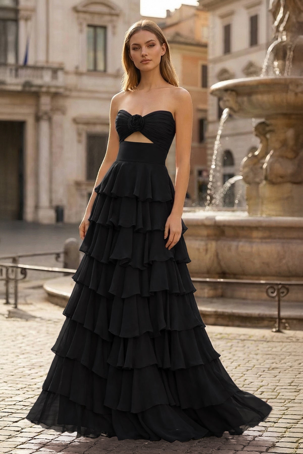 A-Line Sweetheart Layered Chiffon Sleeveless Formal Prom Dress