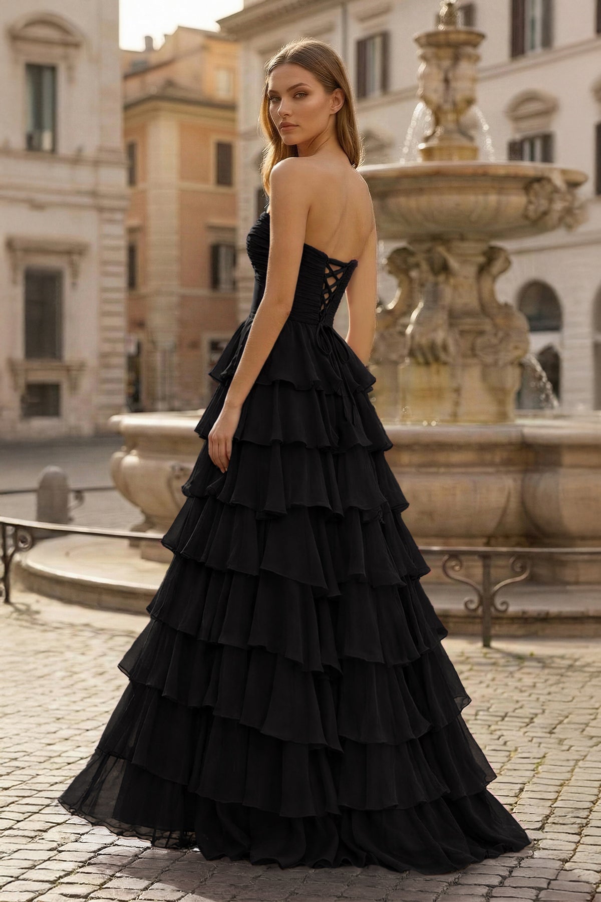 A-Line Sweetheart Layered Chiffon Sleeveless Formal Prom Dress