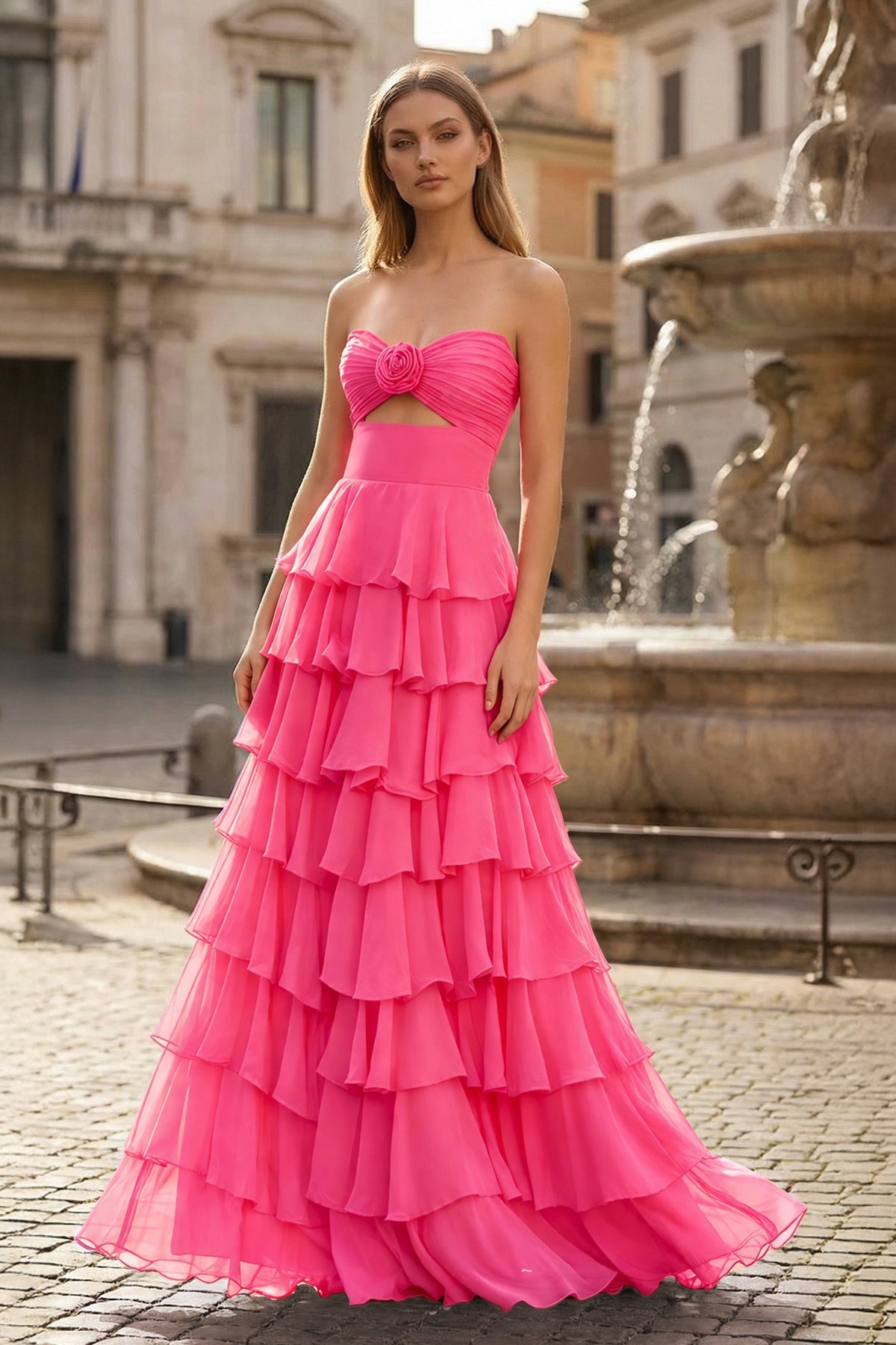 A-Line Sweetheart Layered Chiffon Sleeveless Formal Prom Dress