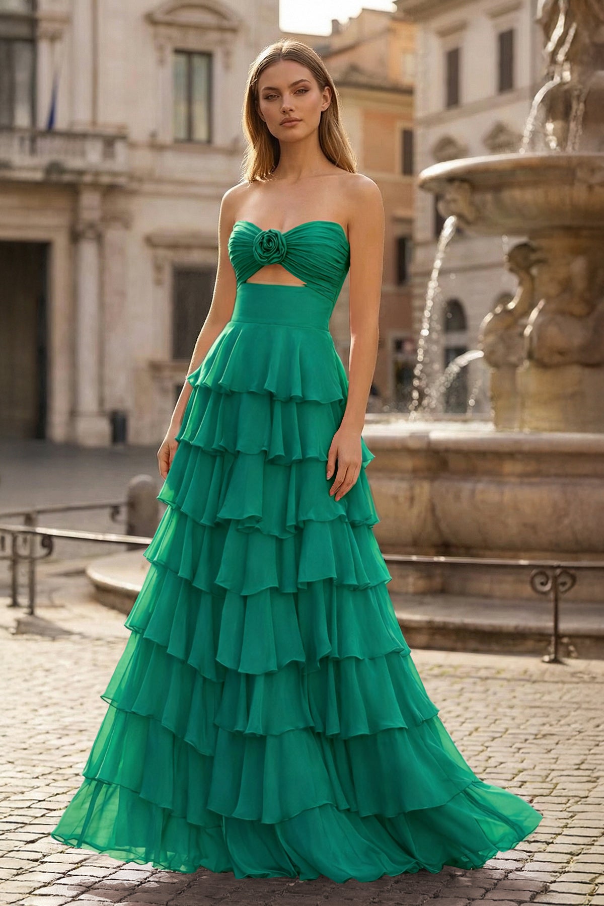 A-Line Sweetheart Layered Chiffon Sleeveless Formal Prom Dress